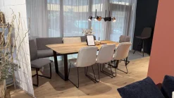 5er-Set Stühle Und Bank Swing Light Stoff Privileg 3 Und 4 Grau Beige Gestell Stahl Braun Brüniert