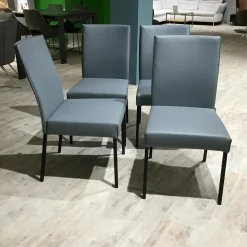 6er-Set STU 652 STU 651 Leder 60.515 Blaugrau Gestell Schwarz