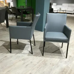 6er-Set STU 652 STU 651 Leder 60.515 Blaugrau Gestell Schwarz