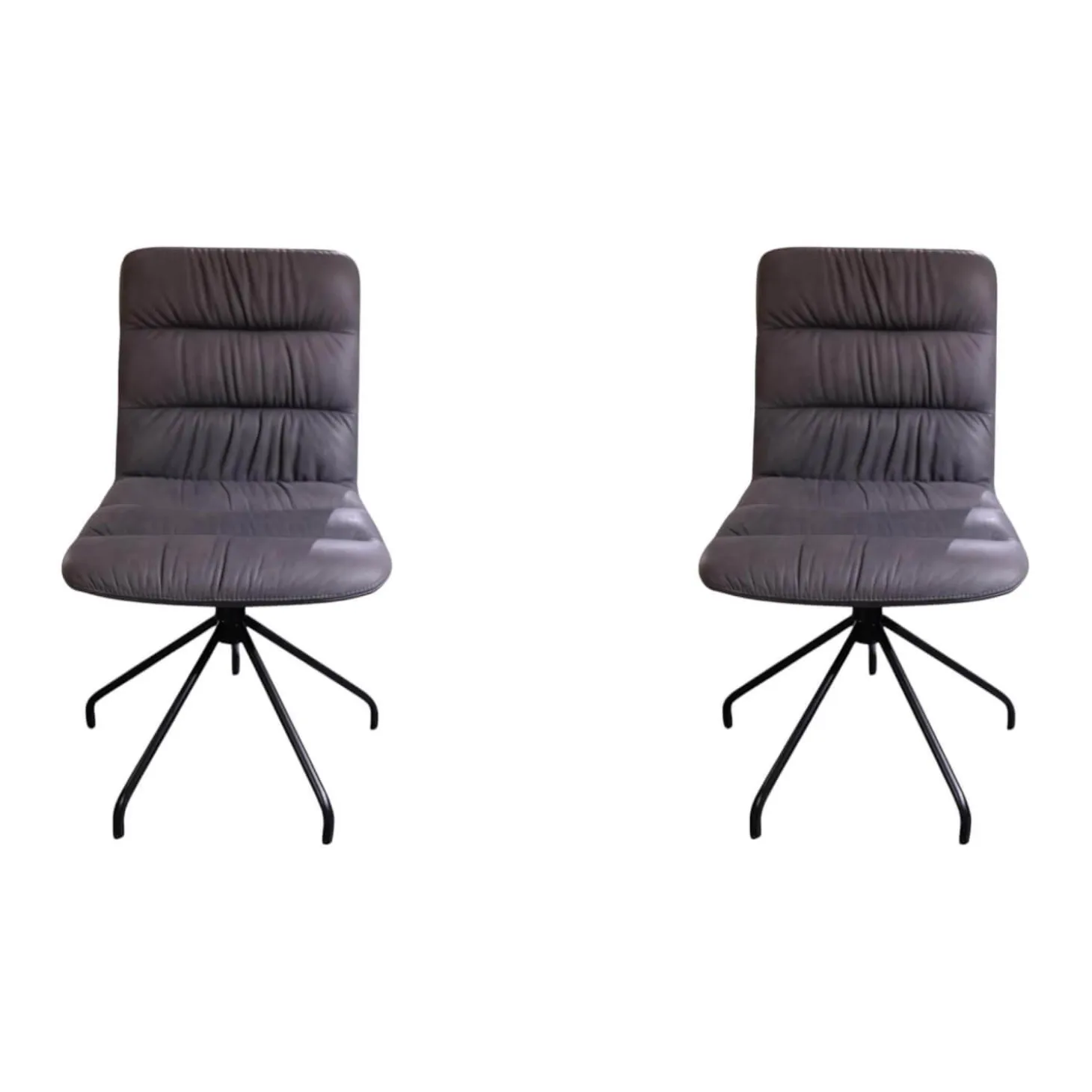 2er-Set Stuhl Aiden Soft Leder Luna Steingrau Spinnenfuß Schwarz Pulverbeschichtet Mit Drehmechanik Und Gleitern