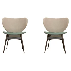 2er-Set Stuhl Alma Bezug Leder Kashmir Sitz Petrol Blau Rücken Mousse Grau Füße Schwarz Lack