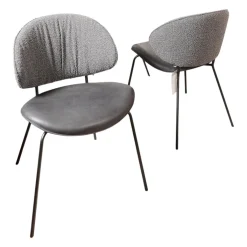 2er-Set Stuhl Alvaro Nordic Rücken Bezug Stoff Ascot Graphite Sitz Leder Sauvage Anthrazit Gestell Struktur Schwarz