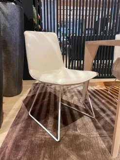 6er-Set Stuhl Amelie Leder Oman Taupe Creme Gestell Weiß Pulverbeschichtet