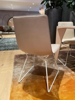 6er-Set Stuhl Amelie Leder Oman Taupe Creme Gestell Weiß Pulverbeschichtet