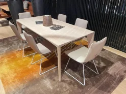 6er-Set Stuhl Amelie Leder Oman Taupe Creme Gestell Weiß Pulverbeschichtet