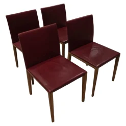 4er-Set Stuhl Andoo Bezug Leder Dunkelrot Gestell Nussbaum