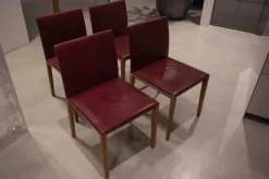 4er-Set Stuhl Andoo Bezug Leder Dunkelrot Gestell Nussbaum
