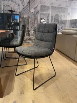 7er-Set Stuhl Arva Rücken Leder Milano Schwarz Sitz Stoff Danubio Dunkelgrau