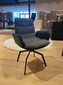 7er-Set Stuhl Arva Rücken Leder Milano Schwarz Sitz Stoff Danubio Dunkelgrau