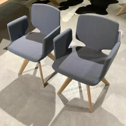 2er-Set Stuhl Aye Asdma Stoff Canvas Hellblau Füße Eiche Weißöl Drehgestell