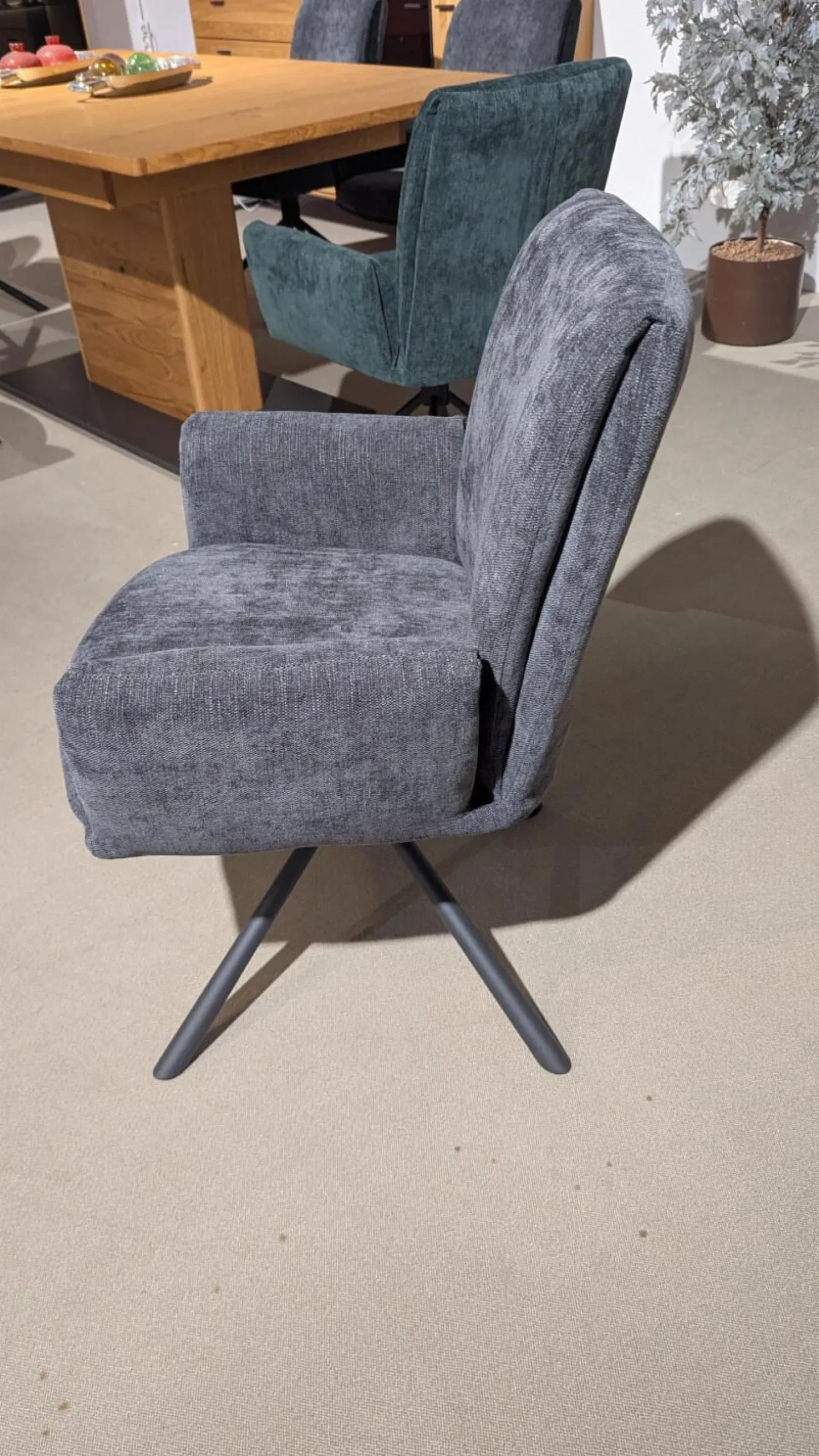 6er-Set Stuhl Boulder Stoff Anthrazit Oliv Gestell Schwarz Drehbar