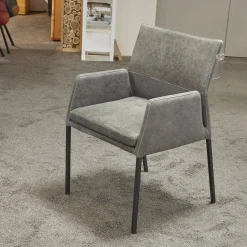 6er-Set Stuhl Carry Leder Sierra Anthrazit Kontrastnaht Beige 4-Fuß Metall Pulverbeschichtet Schwarz