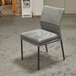 6er-Set Stuhl Carry Leder Sierra Anthrazit Kontrastnaht Beige 4-Fuß Metall Pulverbeschichtet Schwarz