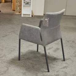 6er-Set Stuhl Carry Leder Sierra Anthrazit Kontrastnaht Beige 4-Fuß Metall Pulverbeschichtet Schwarz