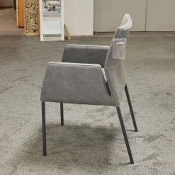 6er-Set Stuhl Carry Leder Sierra Anthrazit Kontrastnaht Beige 4-Fuß Metall Pulverbeschichtet Schwarz