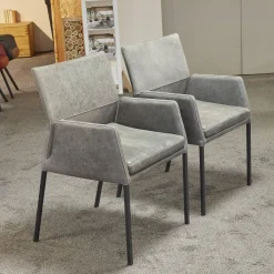 6er-Set Stuhl Carry Leder Sierra Anthrazit Kontrastnaht Beige 4-Fuß Metall Pulverbeschichtet Schwarz