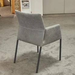 6er-Set Stuhl Carry Leder Sierra Anthrazit Kontrastnaht Beige 4-Fuß Metall Pulverbeschichtet Schwarz