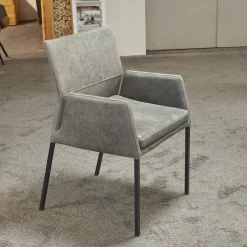 6er-Set Stuhl Carry Leder Sierra Anthrazit Kontrastnaht Beige 4-Fuß Metall Pulverbeschichtet Schwarz