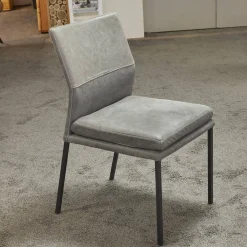 6er-Set Stuhl Carry Leder Sierra Anthrazit Kontrastnaht Beige 4-Fuß Metall Pulverbeschichtet Schwarz