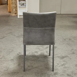 6er-Set Stuhl Carry Leder Sierra Anthrazit Kontrastnaht Beige 4-Fuß Metall Pulverbeschichtet Schwarz