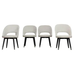 4er-Set Stuhl Colette Bezug Leder Kashmir Nuage Hellgrau Gestell Buche Wengefarben Gebeizt