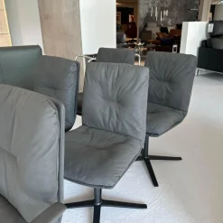 6er-Set Stuhl D 27 Leder Nubuk Touch 5617 Schwarz Drehgestell Metall Schwarz Pulverbeschichtet