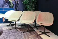 6er-Set Stuhl Dan Innen Stoff Heris Leder Außen Kreuzfuß-Drehgestell Dunkelbronze