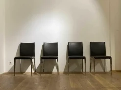 4er-Set Stuhl Dart Leder Braun Mocca Gestell Aluminiumdruckguss Hochglanz