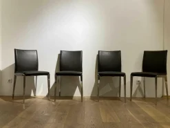 4er-Set Stuhl Dart Leder Braun Mocca Gestell Aluminiumdruckguss Hochglanz