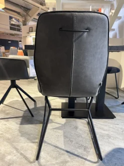 6er-Set Stuhl Dinner Stoff Microfaser Ledo Grau Gestell 1x Stativ Drehbar Metall Schwarz 1x Stativ Fest Metall Schwarz Und 4x Kufen Eisen Schwarz