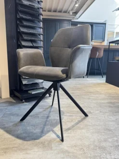 6er-Set Stuhl Dinner Stoff Microfaser Ledo Grau Gestell 1x Stativ Drehbar Metall Schwarz 1x Stativ Fest Metall Schwarz Und 4x Kufen Eisen Schwarz