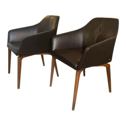 2er-Set Stuhl DS 279 01 Leder Select Café Braun Gestell Nussbaum