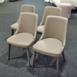 4er-Set Stuhl Eva Kunstleder A Farbe Talpa Beige Füße Eiche Grigio ohne Armlehne