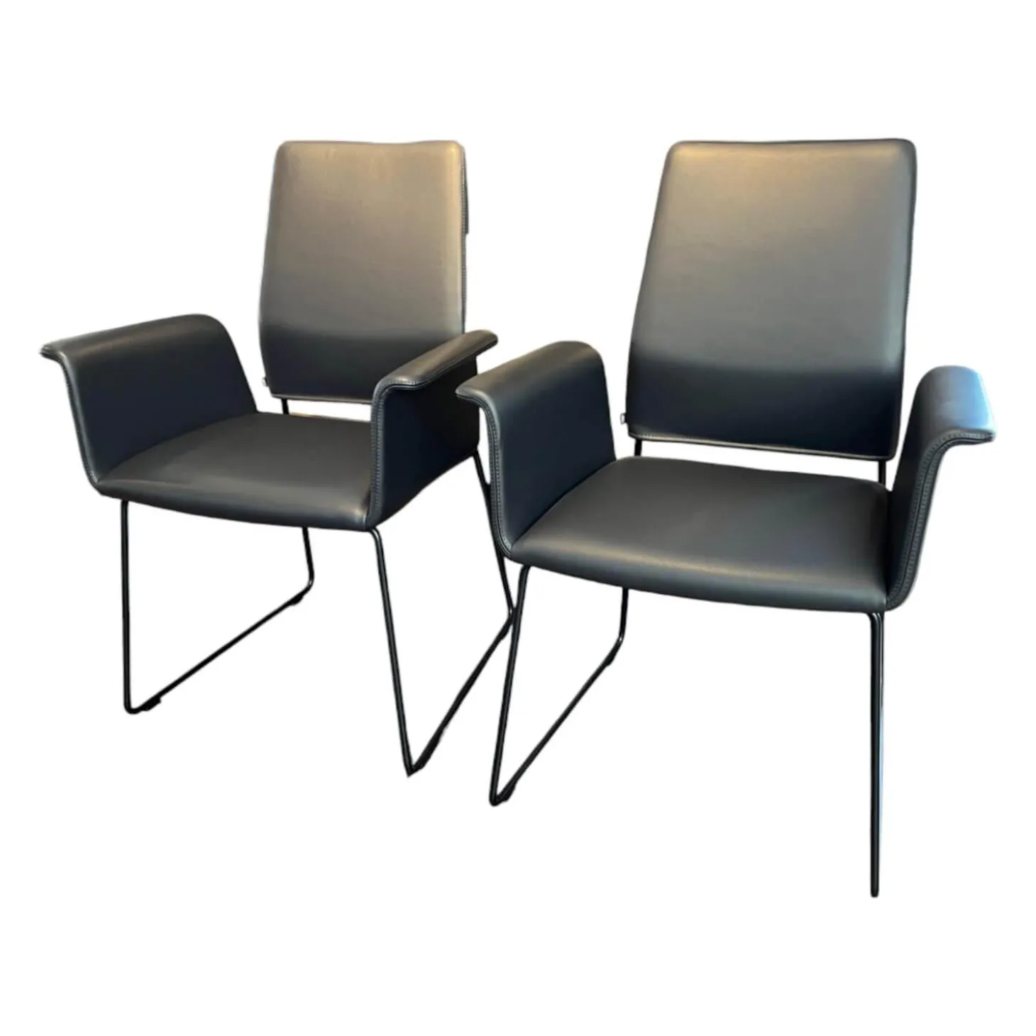 2er-Set Stuhl Fino Leder 282 Basalt Grau Füße Metall Schwarz Lackiert