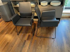 2er-Set Stuhl Fino Leder 282 Basalt Grau Füße Metall Schwarz Lackiert