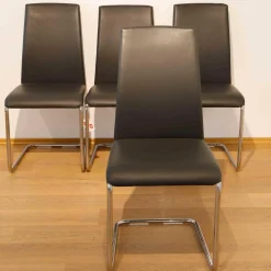 4er-Set Stuhl Freischwinger Luma Leder Grau