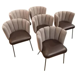 6er-Set Stuhl Gaia Bezug Sitz Leder Sauvage Moro Schwarz Rücken Stoff Rohi Opera Fango Grau Metallgestell Schwarz