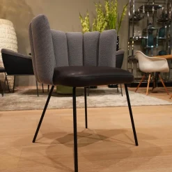 6er-Set Stuhl Gaia Bezug Sitz Leder Sauvage Moro Schwarz Rücken Stoff Rohi Opera Fango Grau Metallgestell Schwarz