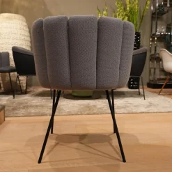 6er-Set Stuhl Gaia Bezug Sitz Leder Sauvage Moro Schwarz Rücken Stoff Rohi Opera Fango Grau Metallgestell Schwarz