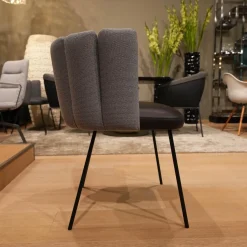 6er-Set Stuhl Gaia Bezug Sitz Leder Sauvage Moro Schwarz Rücken Stoff Rohi Opera Fango Grau Metallgestell Schwarz