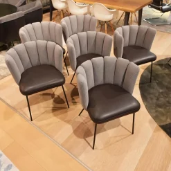 6er-Set Stuhl Gaia Bezug Sitz Leder Sauvage Moro Schwarz Rücken Stoff Rohi Opera Fango Grau Metallgestell Schwarz