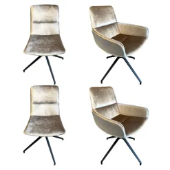 4er-Set Stuhl H100 Stoff Velour Glänzend Champagner