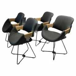 4er-Set Stuhl Harta Stoff Mittelgrau Kerneiche Umato Drahtgestell Schwarz