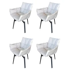 4er-Set Stuhl Husk Stoff Asolo Bastfarben Gestell Schwarz