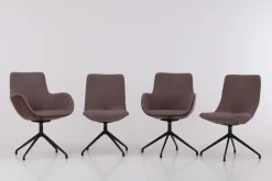 4er-Set Stuhl Jona Innen Stoff U3255K Braun Rot Außen Leder L9999A Braun Rot Gestell Schwarz