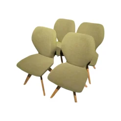 4er-Set Stuhl Linea Dining Trend Time Stoff Malera L Olive Grün Gestell Wildeiche Geölt Fest