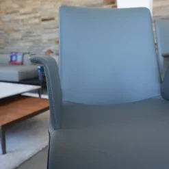 2er-Set Stuhl Liz 1302 Leder Congress 1440 Marram Grau Bise Schwarz 4 Bein Untergestell Matt Pulverbeschichtet Schwarz