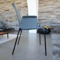 2er-Set Stuhl Liz 1302 Leder Congress 1440 Marram Grau Bise Schwarz 4 Bein Untergestell Matt Pulverbeschichtet Schwarz