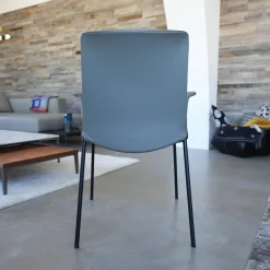 2er-Set Stuhl Liz 1302 Leder Congress 1440 Marram Grau Bise Schwarz 4 Bein Untergestell Matt Pulverbeschichtet Schwarz