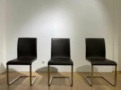 3er-Set Stuhl Lynn B106 Leder Donna Mokka 5000 Braun Gestell Edelstahl